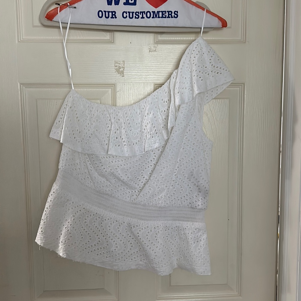 Express one shoulder eyelet top